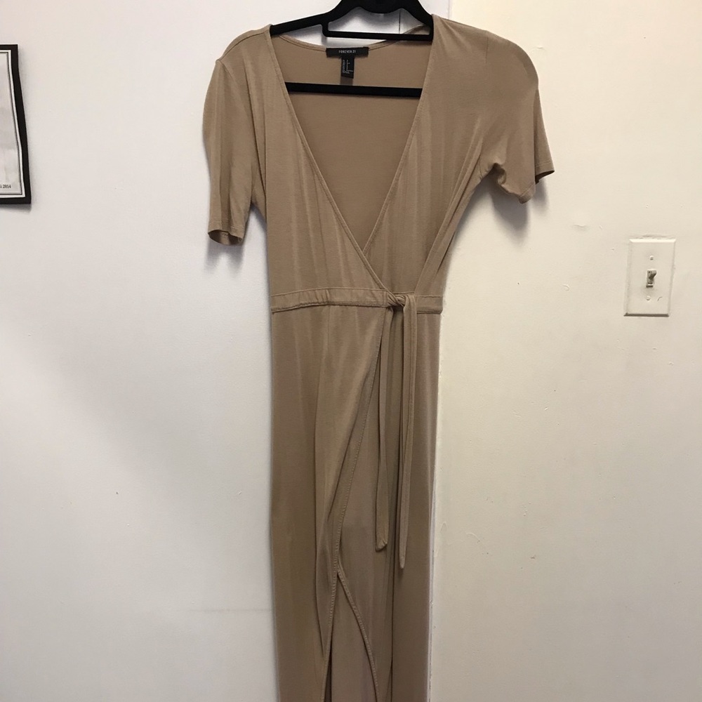 Tan wrap dress maxi